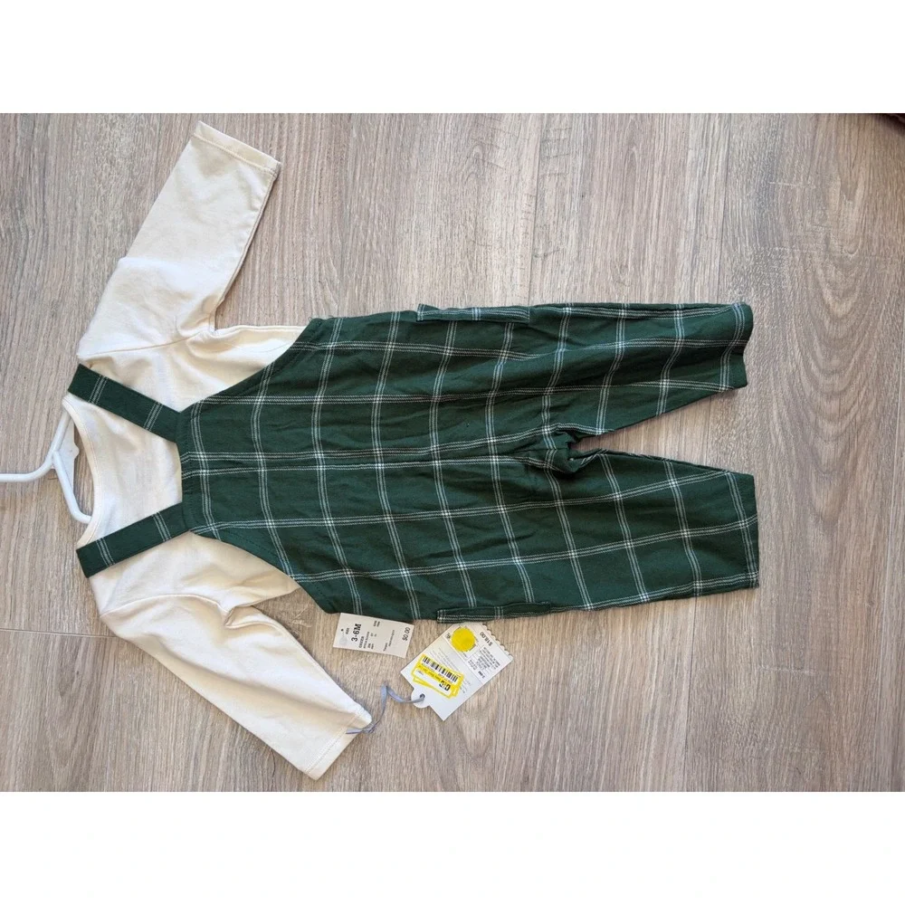 Cloud Island Baby Boys Green Plaid Overalls and L/S shirt Set 3-6M NWT
